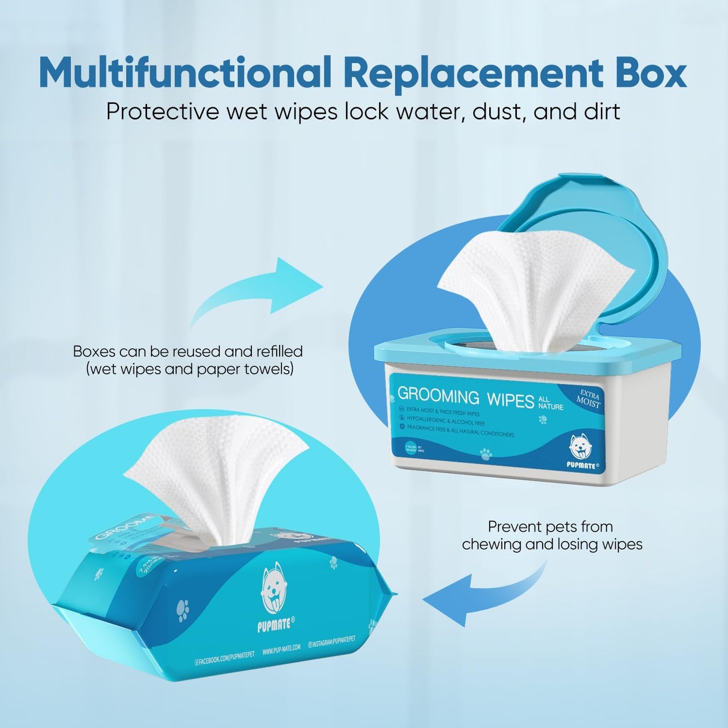 Natural Pet Grooming Wipes, 100 Fresh Counts, Extra Moist & Thick for Dogs & Cats, Puppies & Kittens