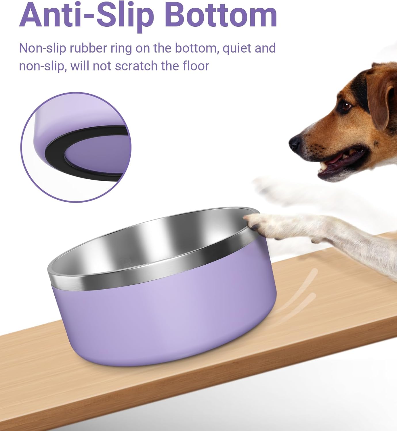 Dog Bowl, Stainless Steel Dog Food and Water Bowl with Non Slip Quiet Bottom, Easy to Clean, Dishwasher Safe, 40oz, Light Purple