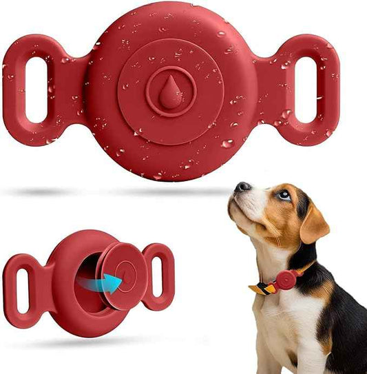 Dog Safety Pendant, Collar Holder for AirTag 2nd & 1st Gen, Pet Tracker Accessory for Dog GPS Tracking, Durable Silicone, Waterproof & Shock-Resistant, Anti-Scratch Anti-Loss (Red, Small)