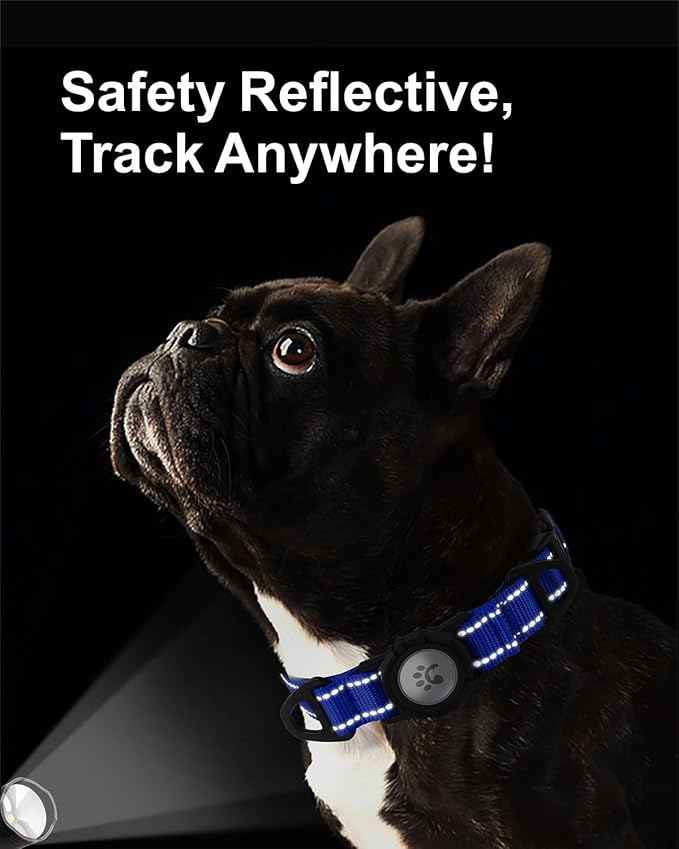 TagME Airtag Dog Collar,Waterproof Reflective Pet Collar with Airtag Holder,Soft Padded and Double D-Rings for Puppy,Navy Blue