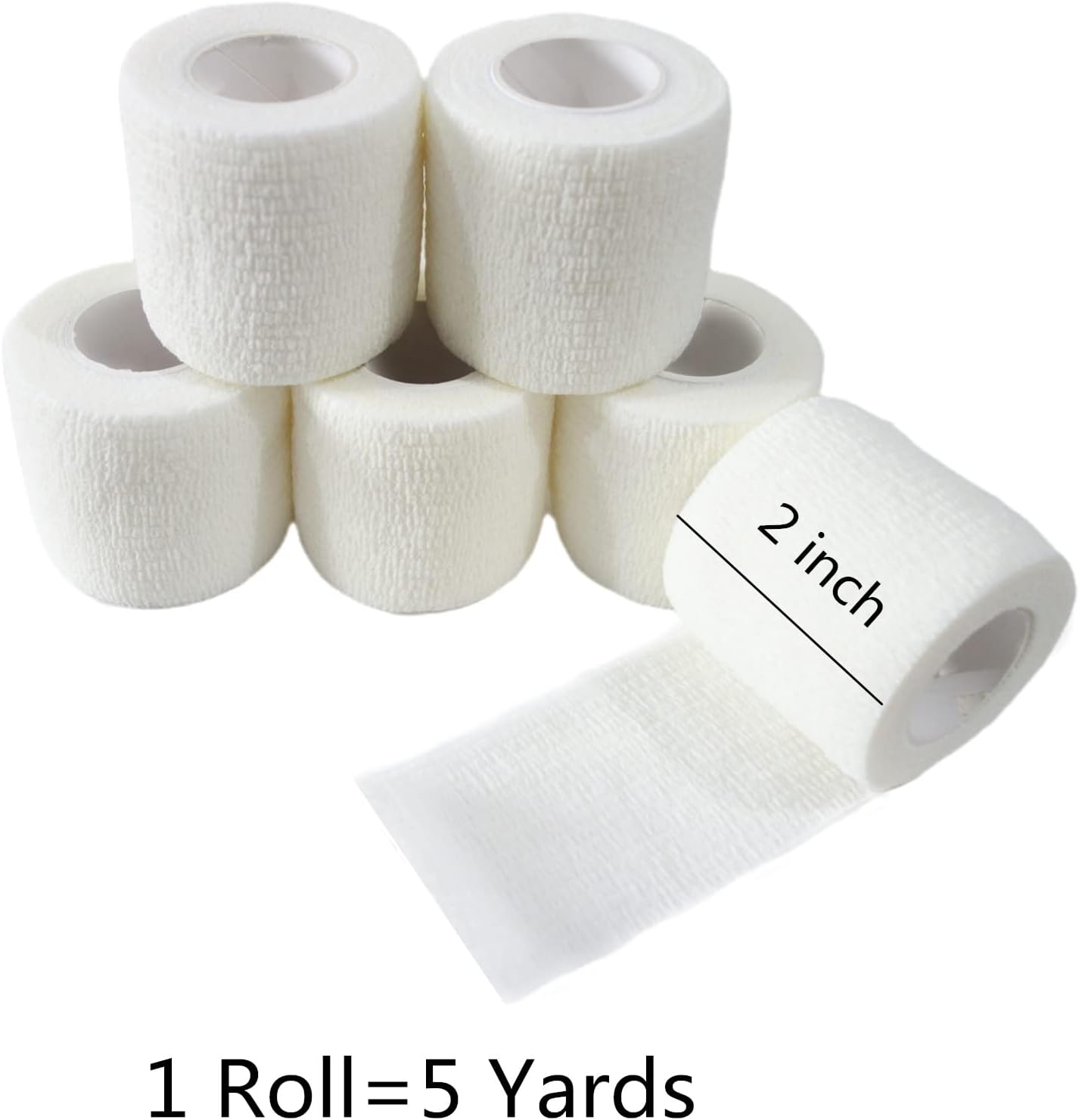 6 Pack 2" x 5 Yards Self Adhesive Bandage Wrap Breathable Cohesive Vet Wrap for Pets, Elastic Self-Adherent Tape for Sports, Wrist, Ankle (White)
