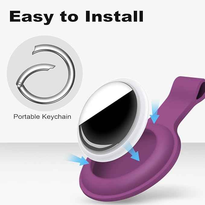 Case for AirTag 2nd Gen (2026) & 1st Gen, Silicone Holder Keychain Key Ring, Protective Cover for Apple for Air Tags, GPS Finder Accessories for Bags, Pets, Kids, Luggage, Deep Purple