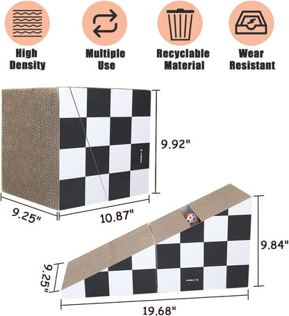 Cat Scratching Board with Ball, Triangle Cat Scratching Cardboard, Multiple Scratching Angles, 2-in-1 Scratching Lounge Bed, Recyclable and Durable, Furniture Protector, Black and White