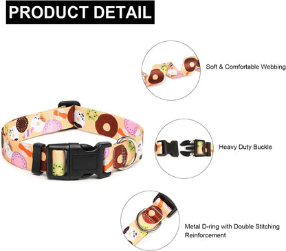 Mercano Adjustable Dog Collar - Special Design Patterns, Soft Nylon Comfortable Durable Pet Collar for Small Medium Large Dogs (L, Beige Cookie)