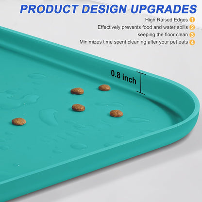 Silicone Pet Feeding Mat with Raised Edge for Food and Water, Dog Bowl Mats, Cat Bowls Placemat with High Lip for Floor Waterproof, Rubber Tray for Cats and Dogs 24 x 16 x0.8 Dark Turquoise