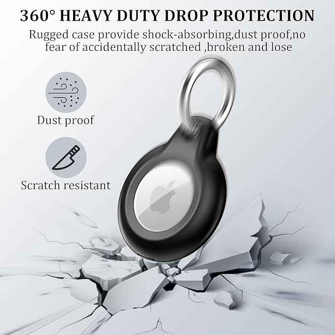4 Pack IPX8 Waterproof Compatible with AirTag Keychain Holder Case, Lightweight, Anti-Scratch, Easy Installation,Soft Full-Body Shockproof for Luggage,Keys, Dog Collar (Black+Clear+Black+Pink)