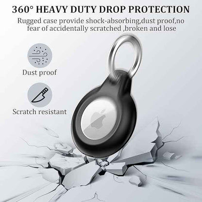 4 Pack IPX8 Waterproof Compatible with AirTag Keychain Holder Case, Lightweight, Anti-Scratch, Easy Installation,Soft Full-Body Shockproof for Luggage,Keys, Dog Collar (Black+Clear+Black+Pink)