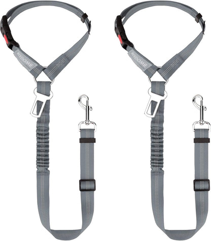 BWOGUE 2 Piece Dog Seat Belt for Car with Elastic Bungee Buffer Safety Seatbelt Car Headrest Restraint Wear Adjustable Metal Buckle Harness in Vehicle Travel for Pet