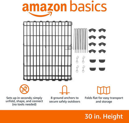 Amazon Basics Foldable Octagonal Metal Exercise Dog Playpen - Indoor/Ou, , Blacktdoor, No Door, Small (8 Panels, 24 x 30), Easy to assemble, store, and customize, 30" - Small, Black