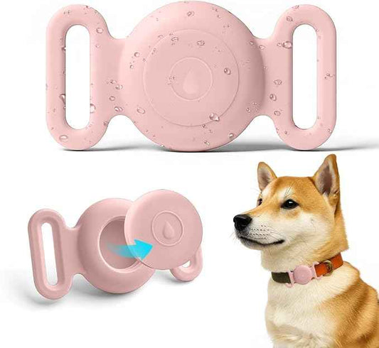 Dog Safety Pendant, Collar Holder for AirTag 2nd & 1st Gen, Pet Tracker Accessory for Dog GPS Tracking, Durable Silicone, Waterproof & Shock-Resistant, Anti-Scratch Anti-Loss (Pink, Medium)