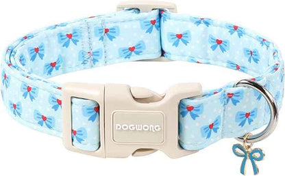 DOGWONG Blue Dog Collar, Cute Blue Boy Dog Collar Adjustable Soft Male Female Pet Dogs Collar Bowtie Printed Dog Collars for Large Dogs