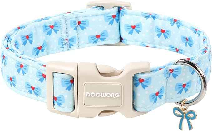 DOGWONG Blue Dog Collar, Cute Blue Boy Dog Collar Adjustable Soft Male Female Pet Dogs Collar Bowtie Printed Dog Collars for Small Medium Dogs