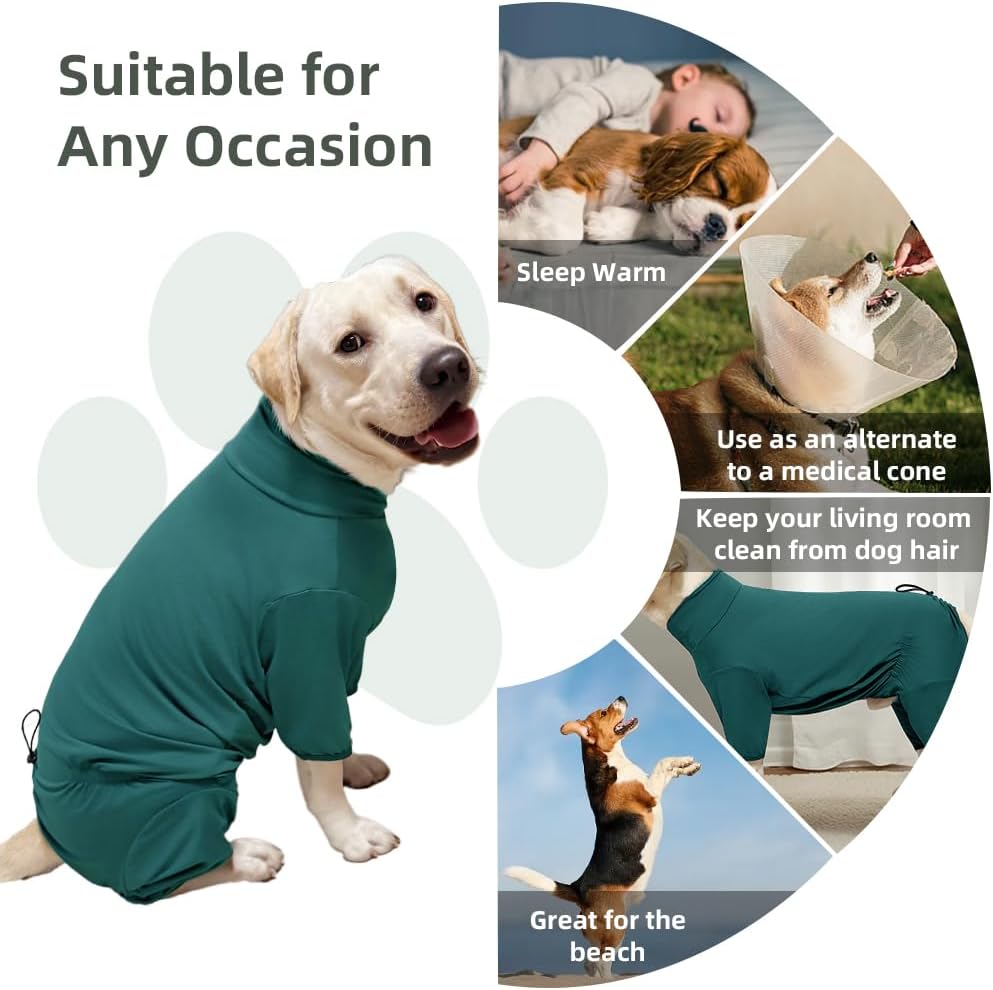 Dog Pyjamas PJS Sweater Clothes and Home Clothing Suitable for Medium to Large Breeds of Dogs, Dog Neutering Suits, Extra-Large Stretch Fabric, Four-Legged Clothes(Thin Dark Green, 3XL)