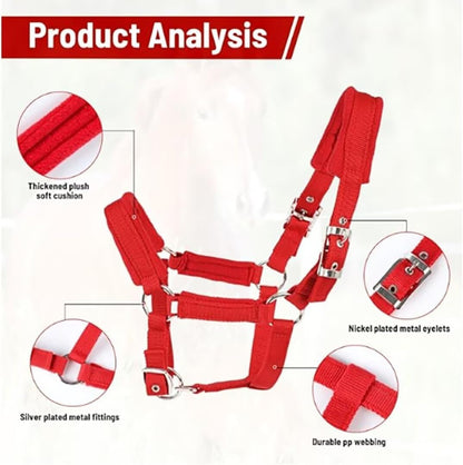 Horse Halter with Wool Lining, Adjustable Halter for Horses Satin Hardware to Prevent Friction, Breakaway Halters for Horses,Perfect for Traction and Performance