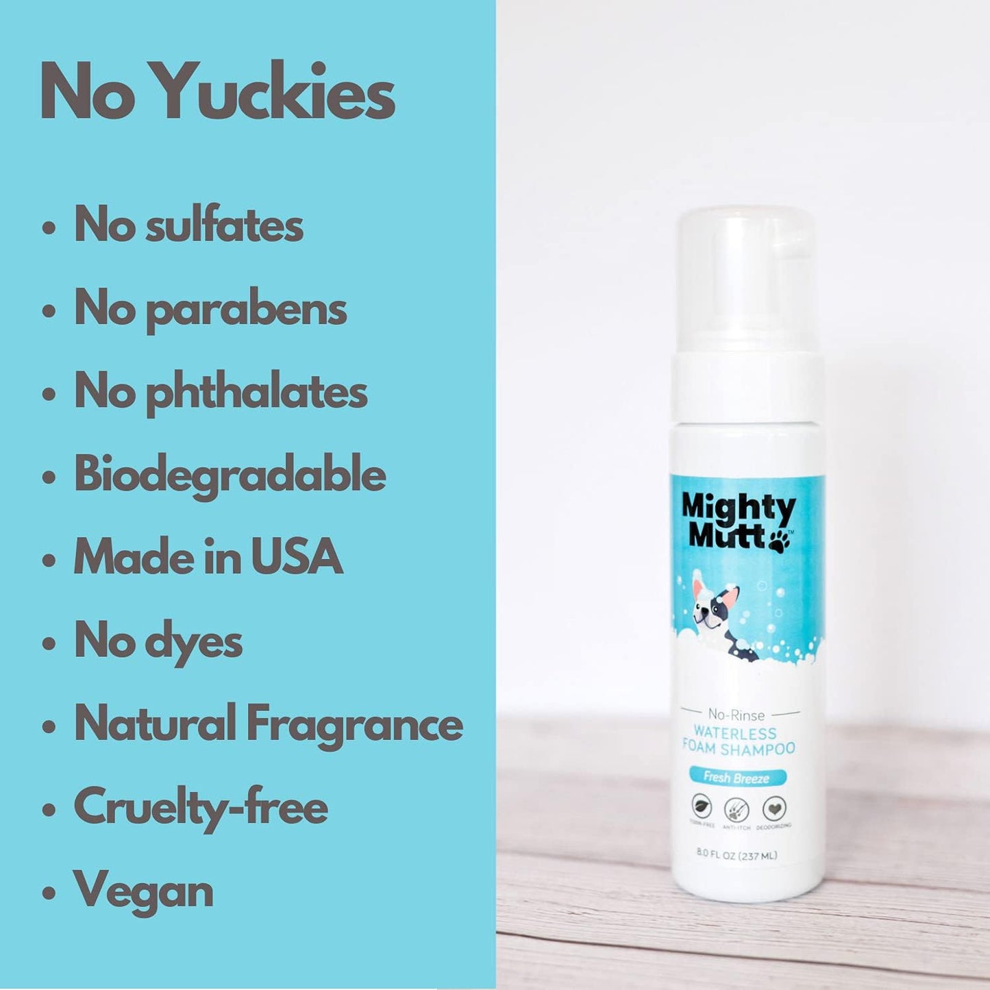 Mighty Mutt Hypoallergenic Waterless Shampoo for Dogs | Dry Shampoo for Dogs | Waterless Foam No Rinse | Anti-Itch, Soothing and Deodorizing | Fresh Breeze | 8 Fl Oz