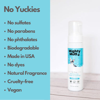 Mighty Mutt Hypoallergenic Waterless Shampoo for Dogs | Dry Shampoo for Dogs | Waterless Foam No Rinse | Anti-Itch, Soothing and Deodorizing | Fresh Breeze | 8 Fl Oz