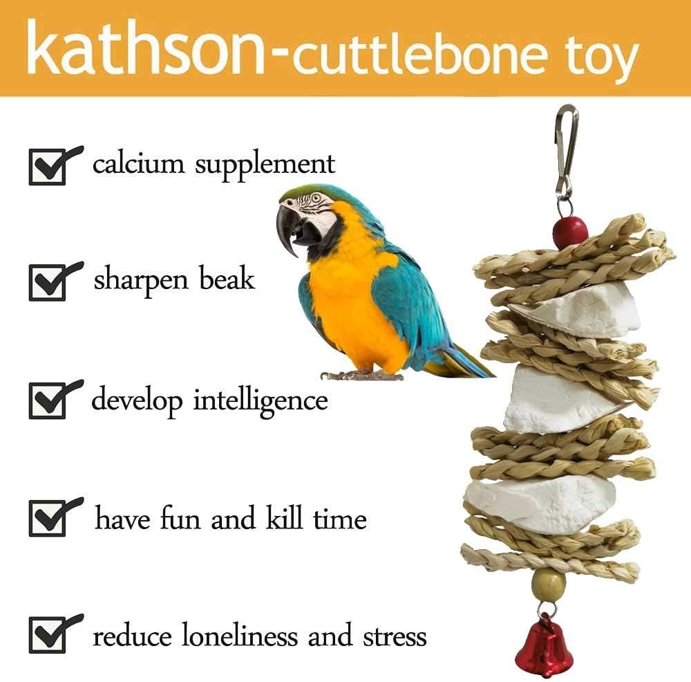 kathson Parrot Chewing Toys Medium Size - Natural Wooden Bird Toys with Colorful Blocks, Sturdy Hanging Bird Cage Accessories for Cockatiels Conure Cockatoos 2 Pack (Style A)