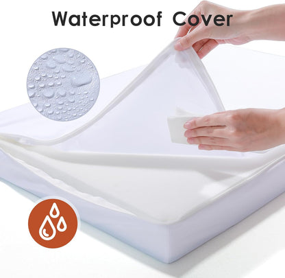 Upgraded Large Dog Bed, 3" Memory Foam with Waterproof Liner, Chew Resistant Microsuede Cover, Removable and Washable, for Indoor, Outdoor, and Car Use, Nonskid Base, 44x32 Inches XXL Khaki
