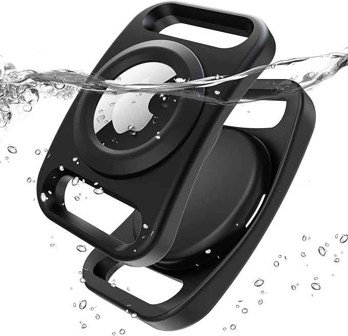 SANKALA Airtag Dog Collar Holder, [2 Pack] Waterproof Airtag Holder for Dog Collar, TPU & Silicone Full Body Covered Apple Airtag Case for Dog Collar, Airtag Protective Cover for Pet Collar, Black