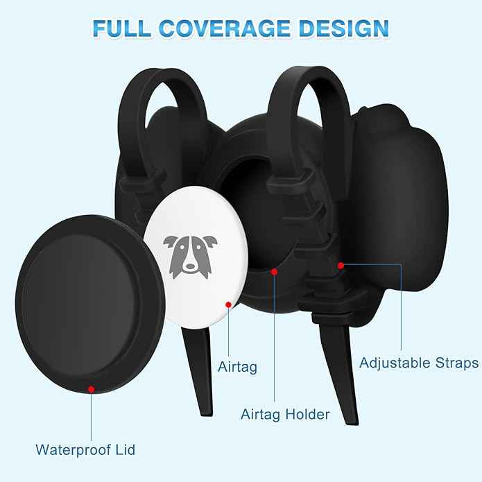 Airtag Dog Collar Holder - Silicone IPX8 Waterproof Airtag Cat Collar - Secure and Stylish, Adjustable Strap Fits All Widths