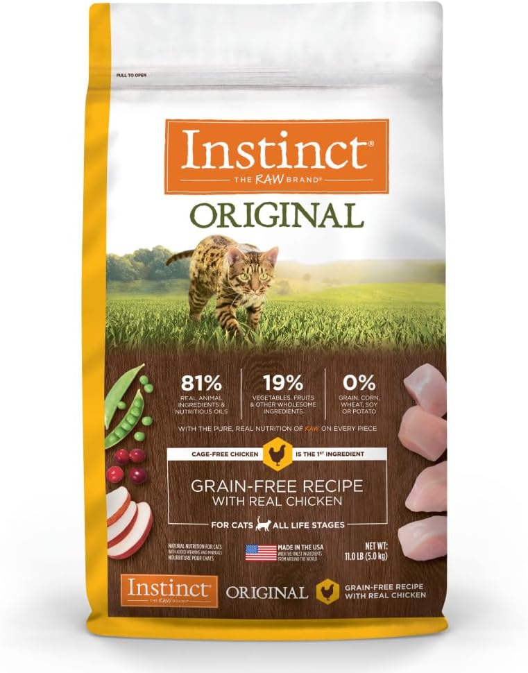 Instinct Original Dry Cat Food, Raw Coated Kibble, High Protein, Grain Free Recipe - Real Chicken, 11 lb. Bag