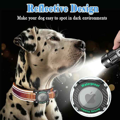 Upgraded AirTag Dog Collar, IP68 Waterproof Dog Collar with Apple Air Tag Holder, Reflective Adjustable Heavy Duty Dog Collars with Soft Padded for Small, Medium and Large Dogs,Orange, L