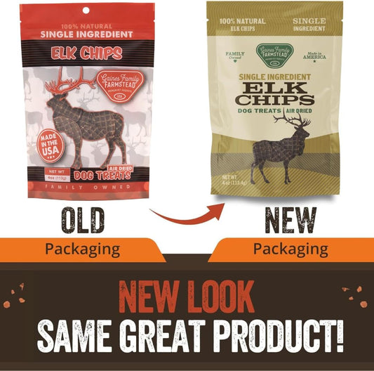 Gaines Family Farmstead Elk Chips for Dogs – 4 oz, Natural Single-Ingredient Dog Treats, High-Protein Rawhide-Free Chews, Healthy Grain-Free Snacks, Made in USA