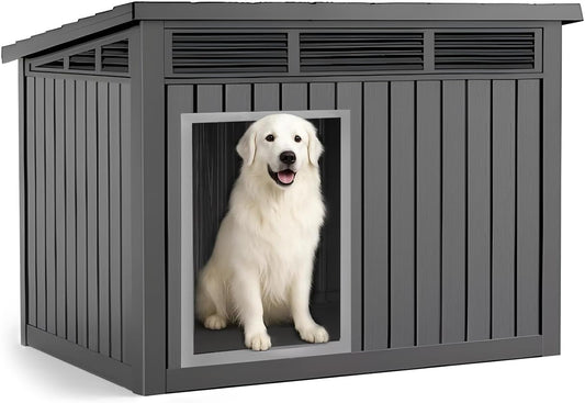 Dog House Indoor Outdoor,Resin Waterproof Puppy Shelter with Air Vents and Elevated Floor