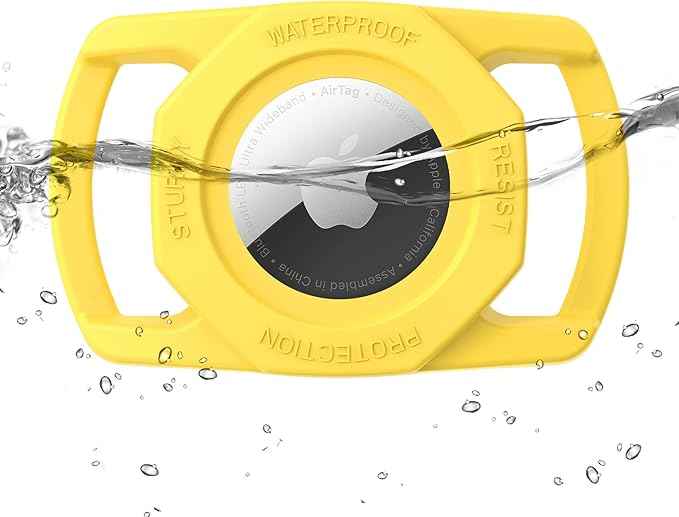 SANKALA Airtag Dog Collar Holder, [1 Pack] Waterproof Airtag Case for Dog Collar, TPU & Silicone Full Body Covered Anti-Lost Apple Air Tag Collar Holder Protective Airtag Case for Pet Collar, Yellow
