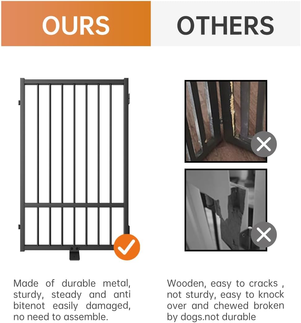 Full Metal Freestanding Dog Gate with Door, 36''Height Foldable Pet Dog Fence for Indoor & Outdoor, 6 Panels Extra Wide Free Standing TallDog Gates for Doorways,House,Stairs,Porch,Deck,Yard