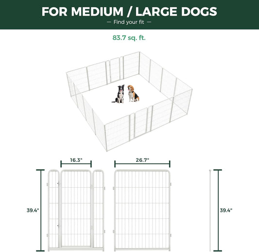 FXW Homeplus Unleashed Indoor Dog Playpen - Stress-Free and Safe Play, Heavy Duty 40 Inch 16 Wire Panels Dog Pen for Medium and Large Dogs, White│Patented