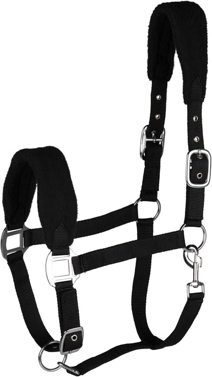 HORZE Kiel Adjustable Horse Halter with Fleece Padding - Black - Horse