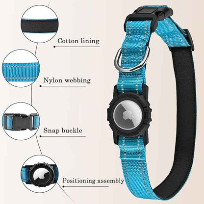 Airtag Dog Collar with Waterproof Air Tag Holder, Integrated Reflective Pet Collar with Soft Padding, Adjustable Nylon Collar for Small Medium Large Dogs, Blue,XL (18.1"-27.5")