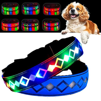 LED Dog Collar with AirTag Holder and Custom ID Tag, 15 Light Modes, Waterproof, Multiple Colors (Blue Pro, M(11.8-15.7"))