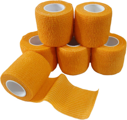6 Pack 2" x 5 Yards Self Adhesive Bandage Wrap Breathable Cohesive Vet Wrap for Pets, Elastic Self-Adherent Tape for Sports, Wrist, Ankle (Orange)
