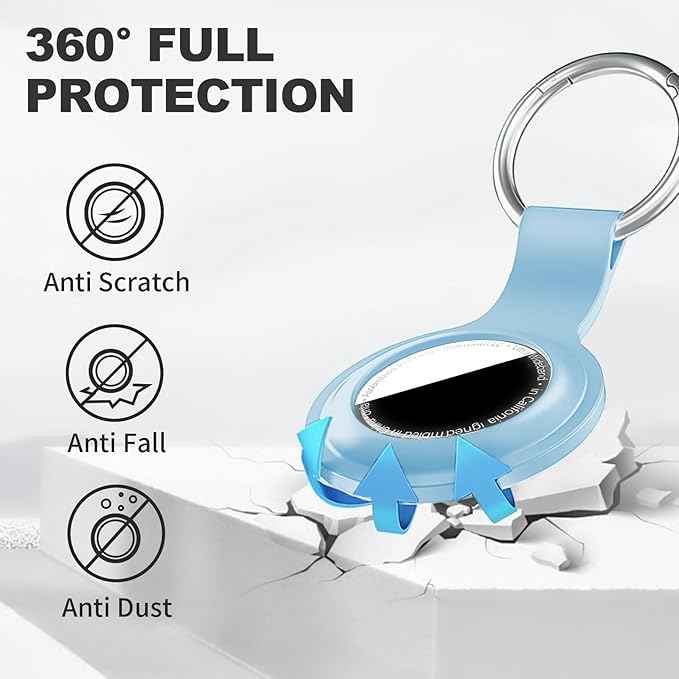 Case for AirTag 2nd Gen (2026) & 1st Gen, Silicone Holder Keychain Key Ring, Protective Cover for Apple for Air Tags, GPS Finder Accessories for Bags, Pets, Kids, Luggage, Grey Blue