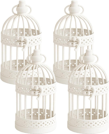 Vela Lanterns Bird Cage Decor Candle Holder Lantern Decorative Wedding Table Centerpiece Decorations, White, Small, Set of 4