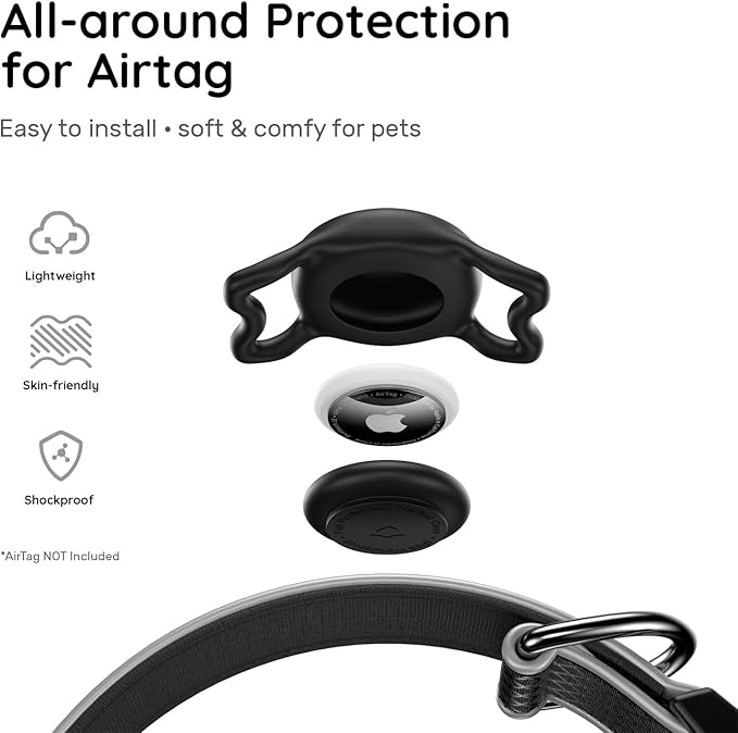 Airtag Dog Collar, IPX8 Waterproof Air Tag Dog Collar Holder | Reflective Ultra-Durable | Soft Padded | Safety Locking Buckle | Fit Small Dogs (Black S(9.8"-15.7"))