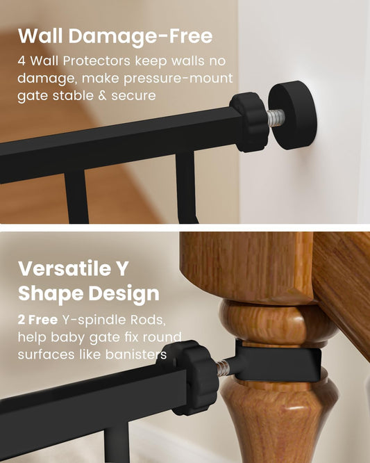 Mom's Choice-GROWNSY Baby Gate for Stairs, 29"-43" Pressure Mounted Pet Gate for Doorways-Auto Close Dog Gate for The House-Easy Installation & Walk Thru Wide Safety Gate, Black