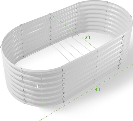 Land Guard 24“ Tall 4×2ft Galvanized Raised Garden Bed Kit, Galvanized Planter Garden Boxes Outdoor, Oval Large Metal Raised Garden Bed for Vegetables(Pearl White, 4×2×2ft)
