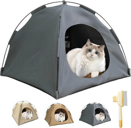 BreezyDen Pop-Up Pet Tent – Portable Hideaway for Cats & Small Dogs, Portable Indoor/Outdoor Pet Tent House with Mesh Window, Waterproof, Breathable, Scratch-Resistant, Fully Washable (Gray,L)