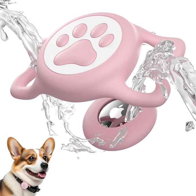 for Airtag Dog Collar Holder, Dog Air Tagholder Waterproof, Compatible with Apple Air Tags, Durable & Lightweight Silicone Airtag Case for Pet Collars (Pink, 1 Pack)