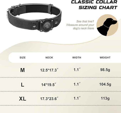 Leather AirTag Dog Collar, Waterproof Dog Collar with Air Tag Holder, Compatible with Apple Air Tag, Reflective, Durable, Comfortable Padded GPS Dogs Collars (Black, L)