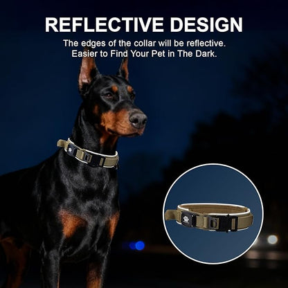 2026 Upgrade Dog Collar with IPX8 Waterproof AirTag Holder,Military Tactical Comfortable Control Handle and Ultra-Durable Metal Buckle/Night Reflective,GPS Collar for Medium to Large Dogs（Khaki/M）
