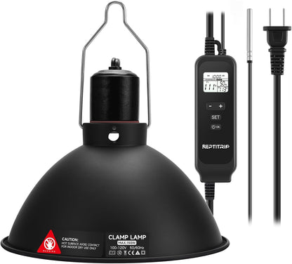 8.5 Inch Day-Night Thermostatic Reptile Heat Light Fixture - Heat Lamp Temperature Controller for Bearded Dragons, Snakes & Lizard – Bulb Not Included (Max 150W)