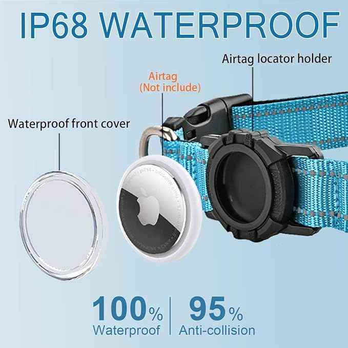 Airtag Dog Collar with Waterproof Air Tag Holder, Integrated Reflective Pet Collar with Soft Padding, Adjustable Nylon Collar for Small Medium Large Dogs, Blue,XL (18.1"-27.5")