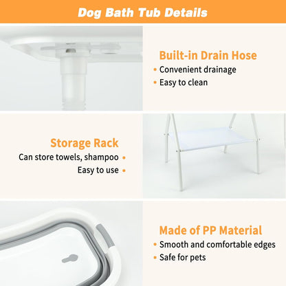 BWOGUE 2 in 1 Portable Dog Bath Tub Elevated Collapsible Dog Bathtub Washing Station with Drainage Hole for Bathing, Shower and Grooming, Pet Tub for Puppy Small Medium Dogs Indoor and Outdoor