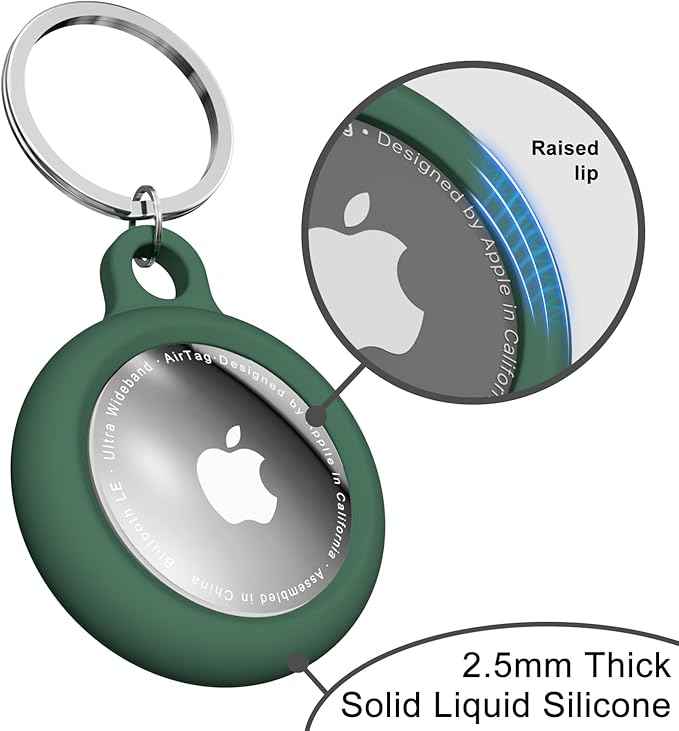 oakxco for Airtag Keychain Silicone, Airtag Holder with Key Ring, Air Tag Cover Cute Accessories for Kids, Luggage, Car Dog Collar, Car, Compatible with Apple Airtag Case Waterproof, Dark Green