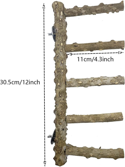 Allazone 3 PCS Nature Wood Bird Ladder Perch Nature Wood Stand Parrot Chew Toy Cage Hanging Pet Cage Bird Climbing Step Ladders for Small Animal