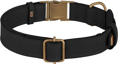 AirTag Dog Collar - Genuine Leather Dog Collar with Apple AirTag Holder and Metal Buckle - Smart GPS Tracking Pet Collars (Black, L, 17"-21" Neck Fit)